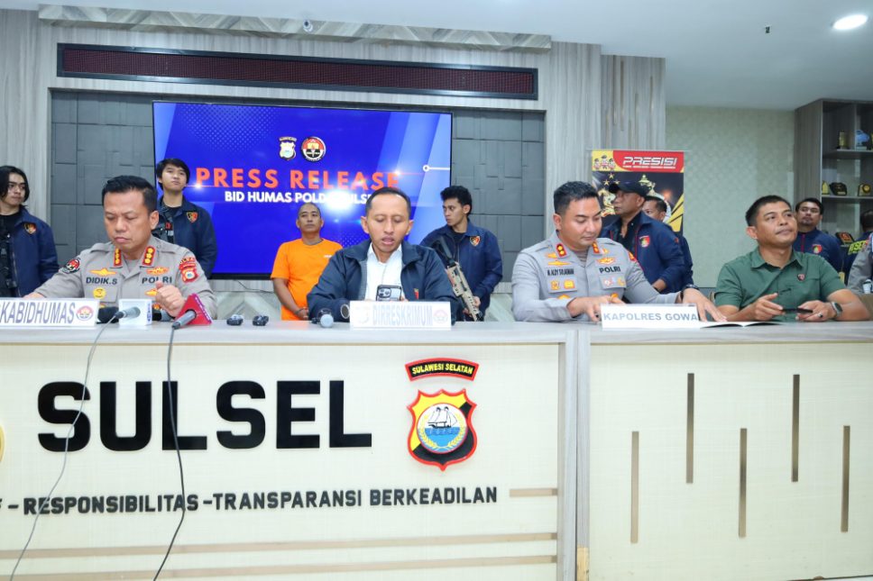 Kabid Humas Polda Sulsel Kombes Pol Didik Supranoto saat konferensi pers pengungkapan kasus penganiayaan berat di Kabupaten Gowa.