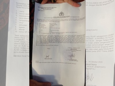 Surat tanda penerimaan laporan polisi dari Polres Jeneponto terkait kasus penganiayaan yang menimpa Bayu Saputra.