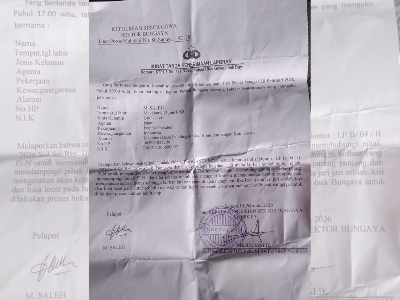 Dokumen laporan polisi yang dilayangkan warga Gowa ke Polsek Bungaya terkait kasus dugaan pengancaman yang hingga kini belum ditindaklanjuti aparat.