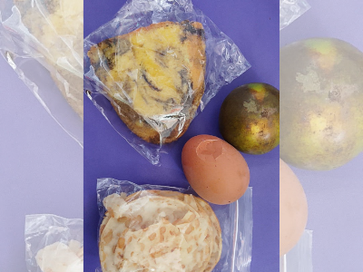 Roti berjamur dan buah yang tampak membusuk dalam paket Program Makanan Bergizi Gratis (MBG) yang dipersoalkan oleh Rama Arjuna di Jeneponto.