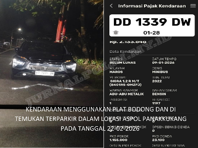 Mobil Mitsubishi Xpander diduga menggunakan plat bodong ditemukan terparkir di area asrama polisi Panakkukang Makassar berdasarkan pelacakan GPS.