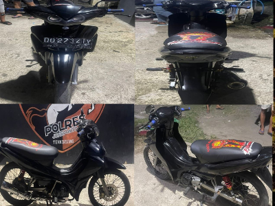Barang bukti sepeda motor Yamaha Vega hitam hasil curanmor yang diamankan tim Pegasus Resmob Polres Jeneponto.